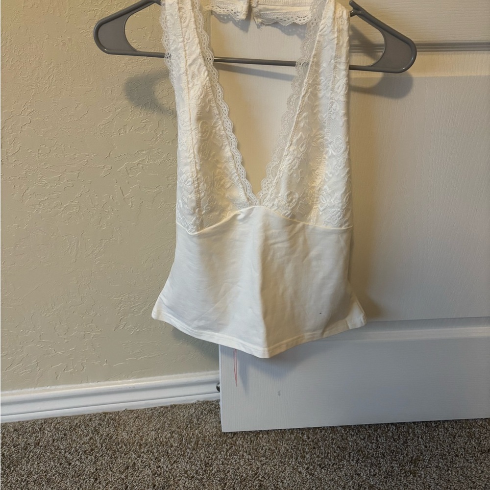 Edikted White Lace V-Neck Tank Top